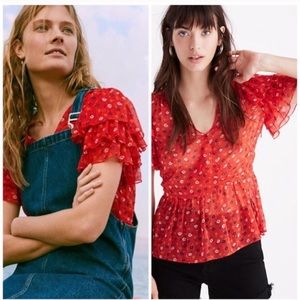 Madewell - Red Floral Peplum Top